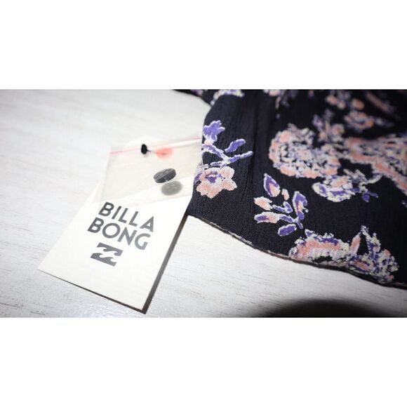 Billabong J201EFES Women's Sz S Black Floral Short Sleeve Button Front Romper - Picture 12 of 13